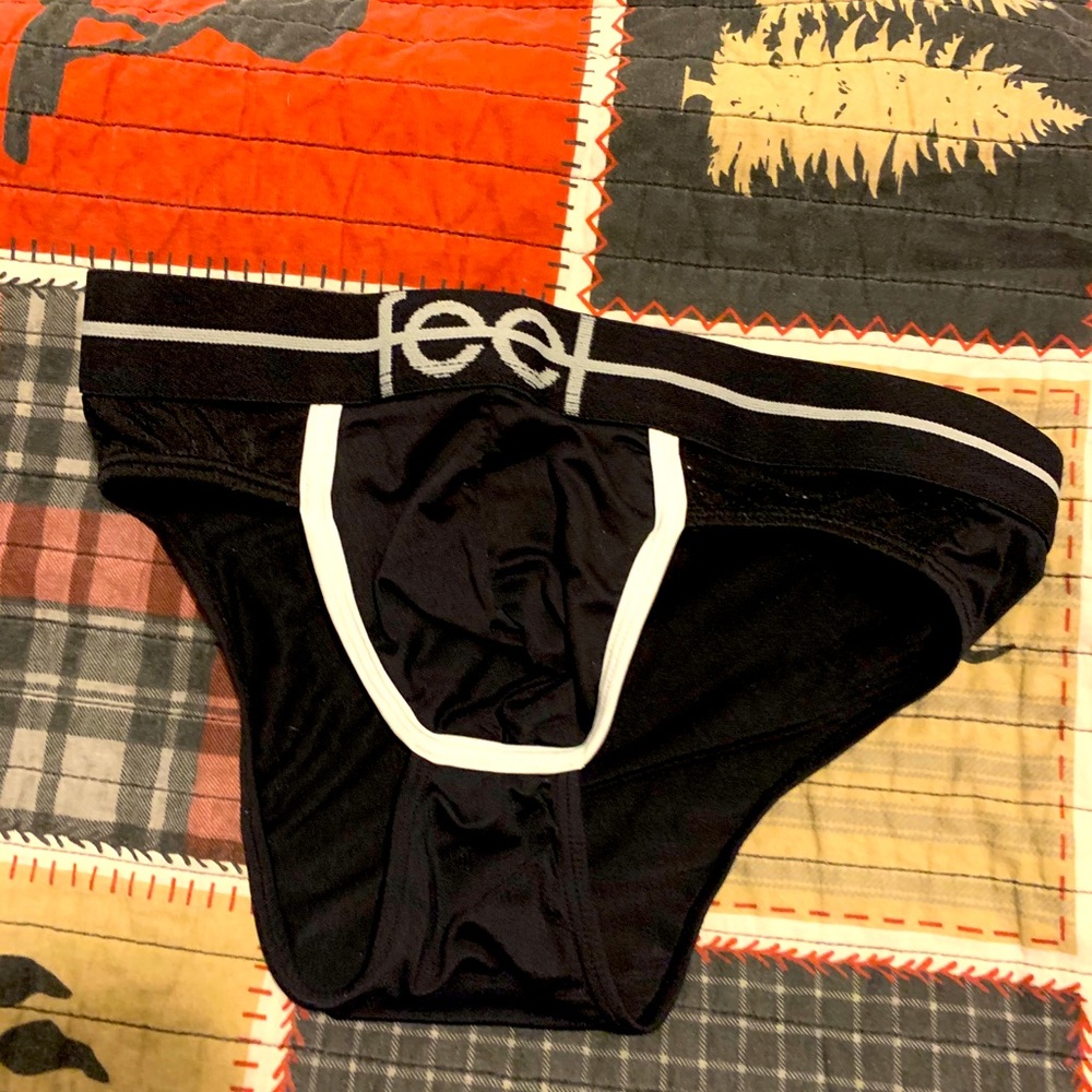 Black microfiber briefs with front pouch